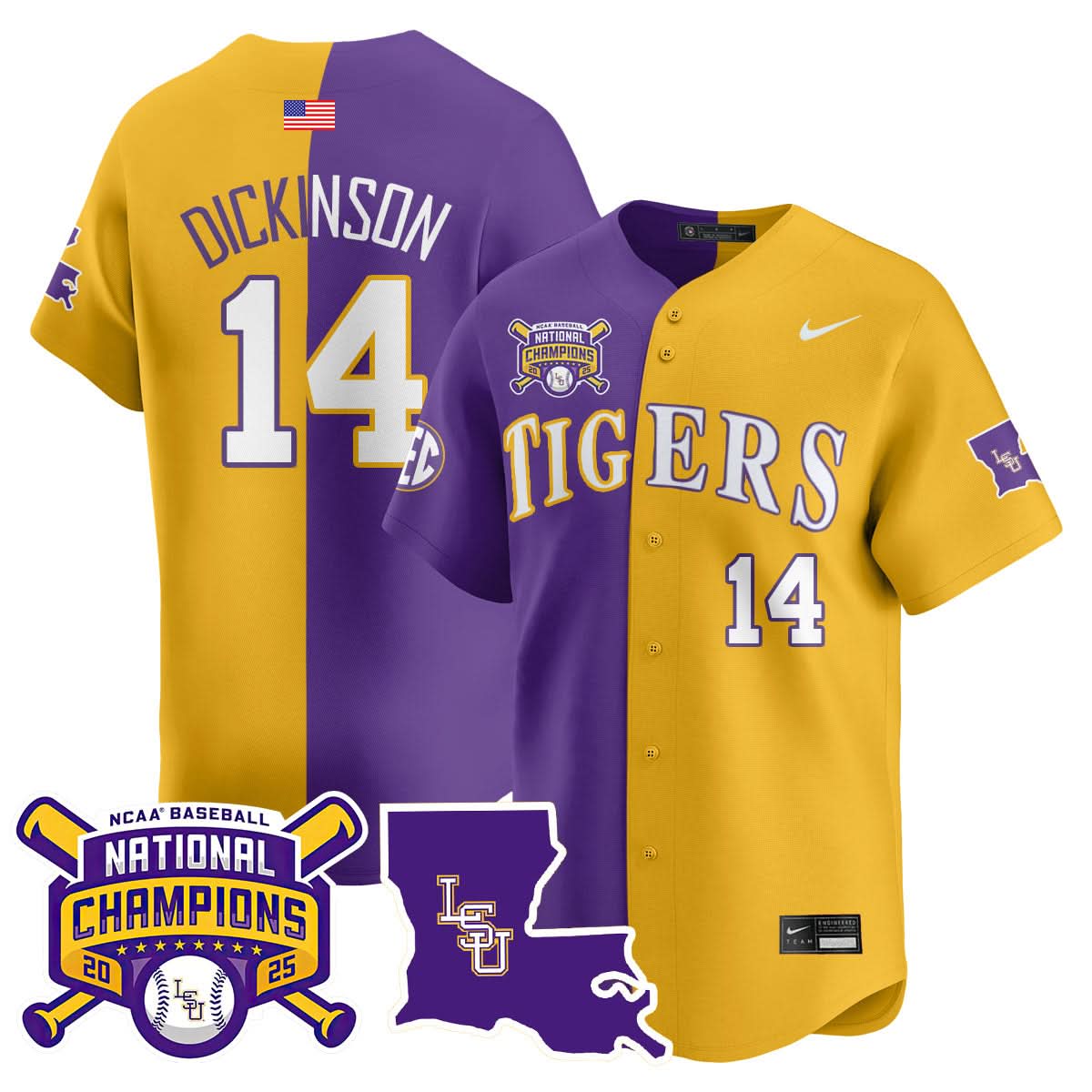 LSU 2025 College World Series Champions Limited Jersey - Stitched