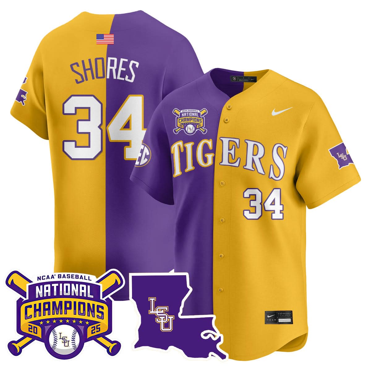 LSU 2025 College World Series Champions Limited Jersey - Stitched