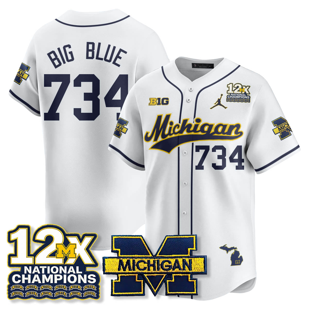 MICH 12x-Time National Champions Baseball Limited Jersey - Stitched