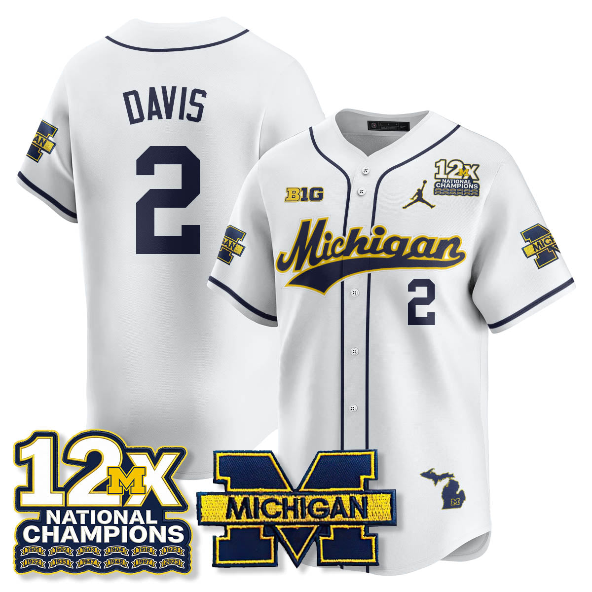 MICH 12x-Time National Champions Baseball Limited Jersey - Stitched