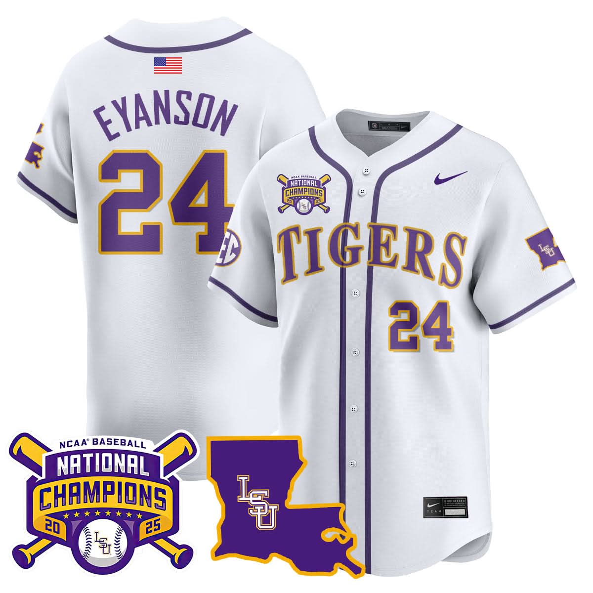 LSU 2025 College World Series Champions Limited Jersey - Stitched