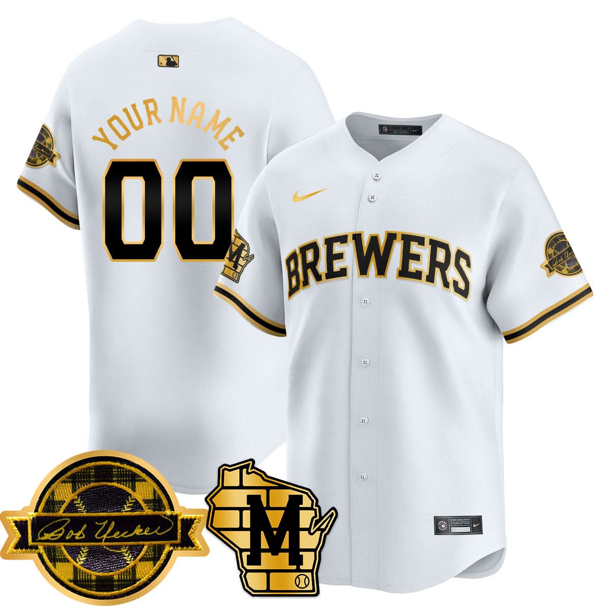 MB 2025 Gold Custom Jersey - Bob Uecker Patch - Stitched