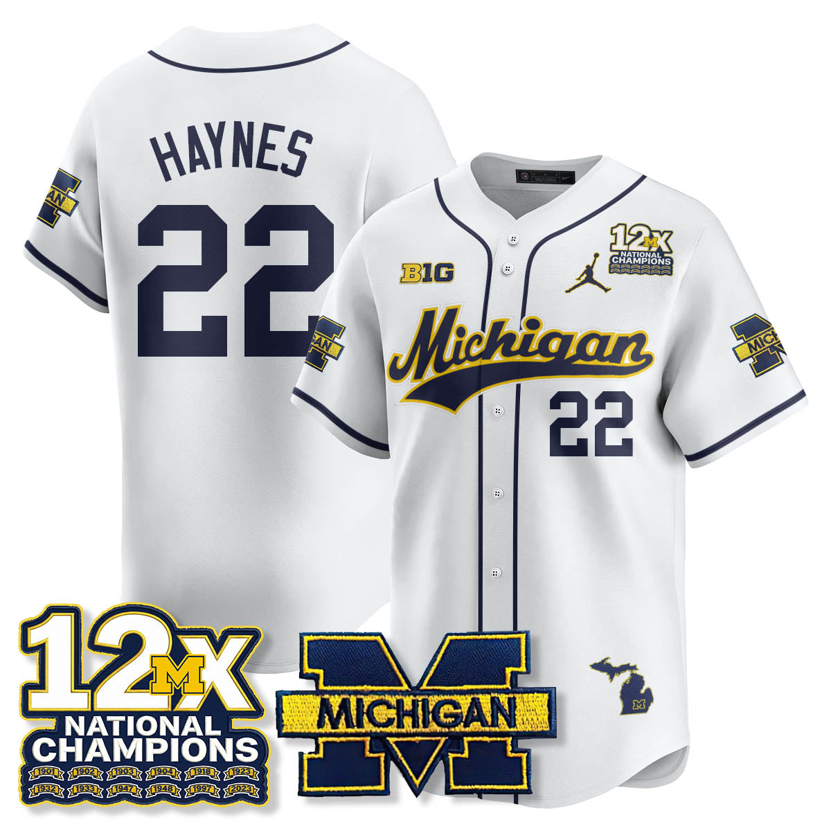 MICH 12x-Time National Champions Baseball Limited Jersey - Stitched