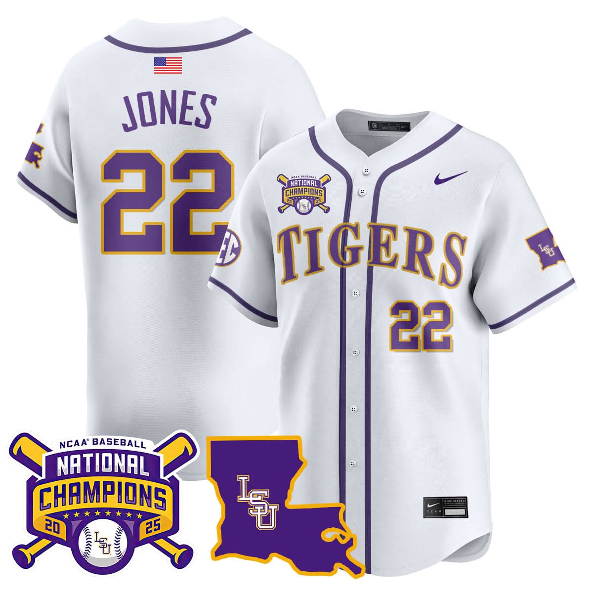 LSU 2025 College World Series Champions Limited Jersey - Stitched