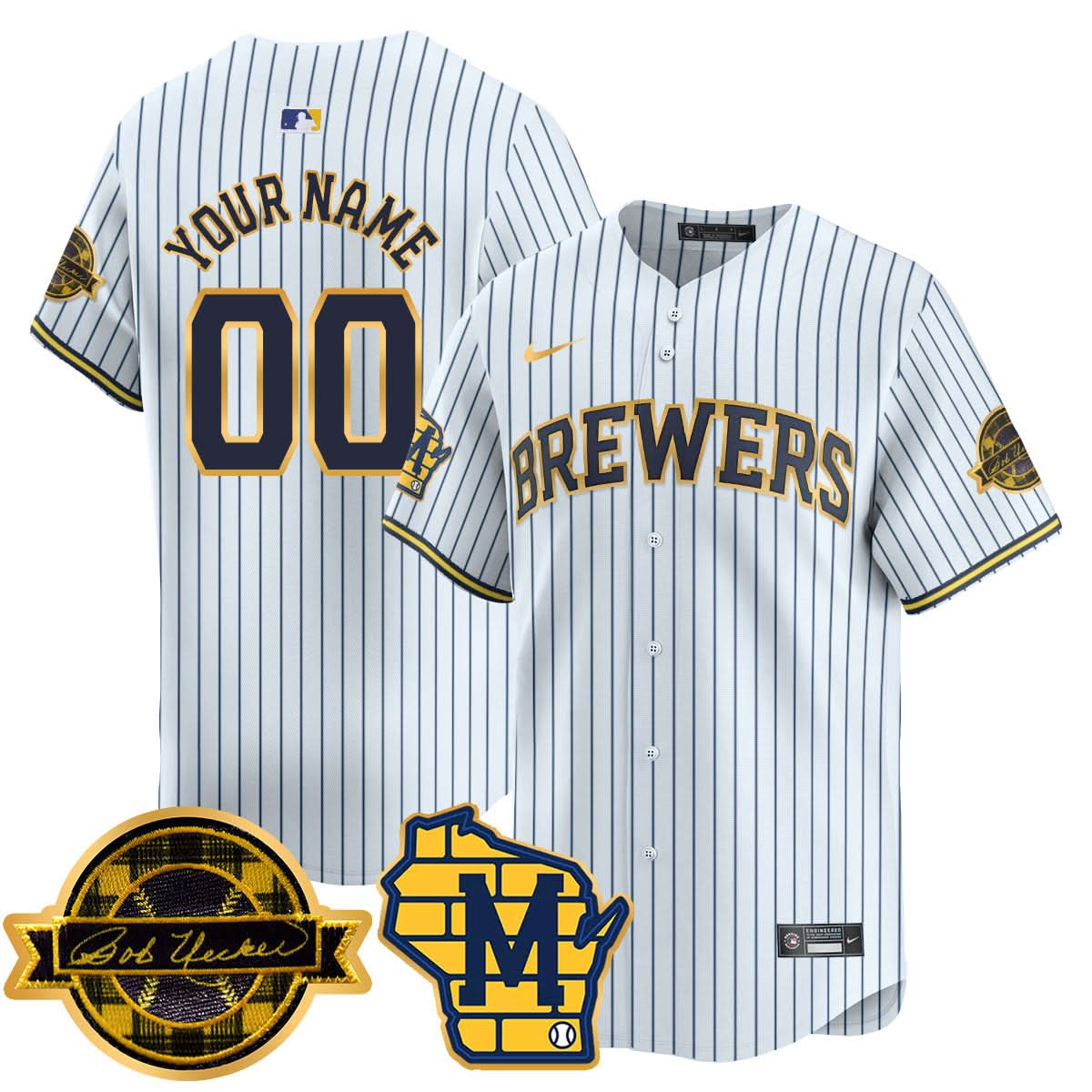 MB 2025 Gold Custom Jersey - Bob Uecker Patch - Stitched
