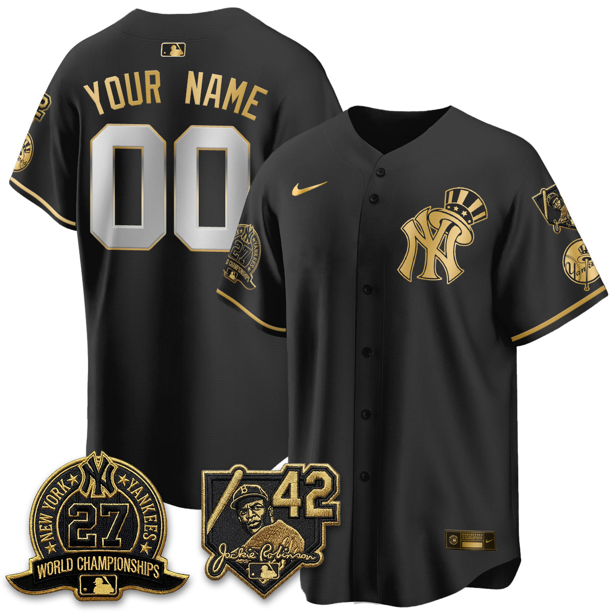 NYY 2026 Jackie Robinson Day Vapor Limited Gold Edition Custom Jersey - Stitched - V2