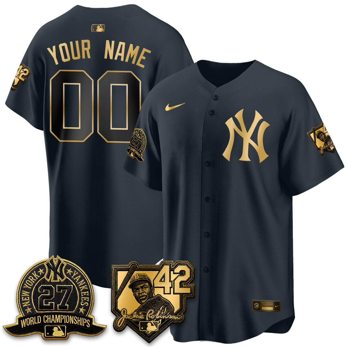 NYY 2026 Jackie Robinson Day Vapor Limited Gold Edition Custom Jersey - Stitched