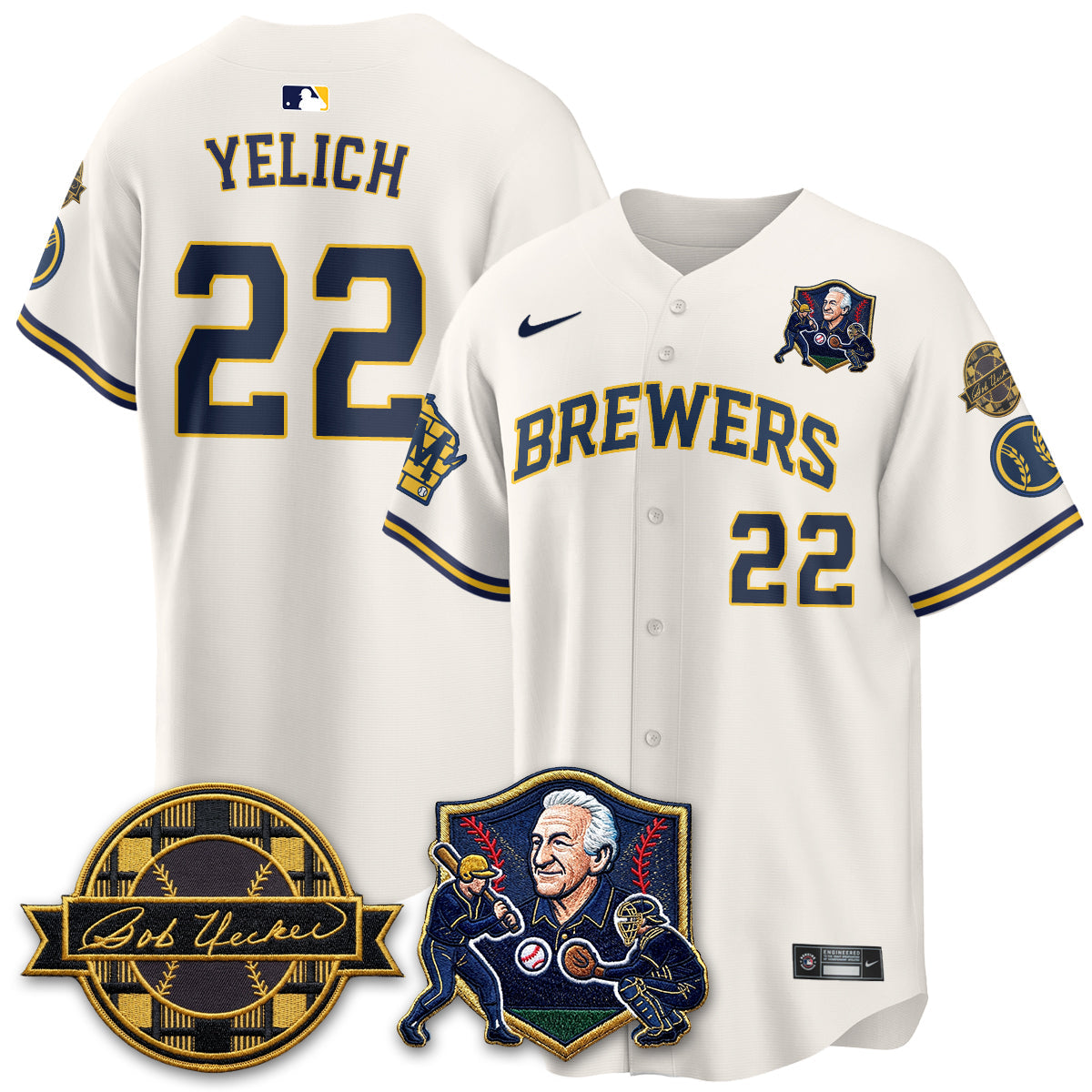 MIL Bob Uecker - 54 Seasons for Brewers' Vapor Limited Gold Jersey - Stitched