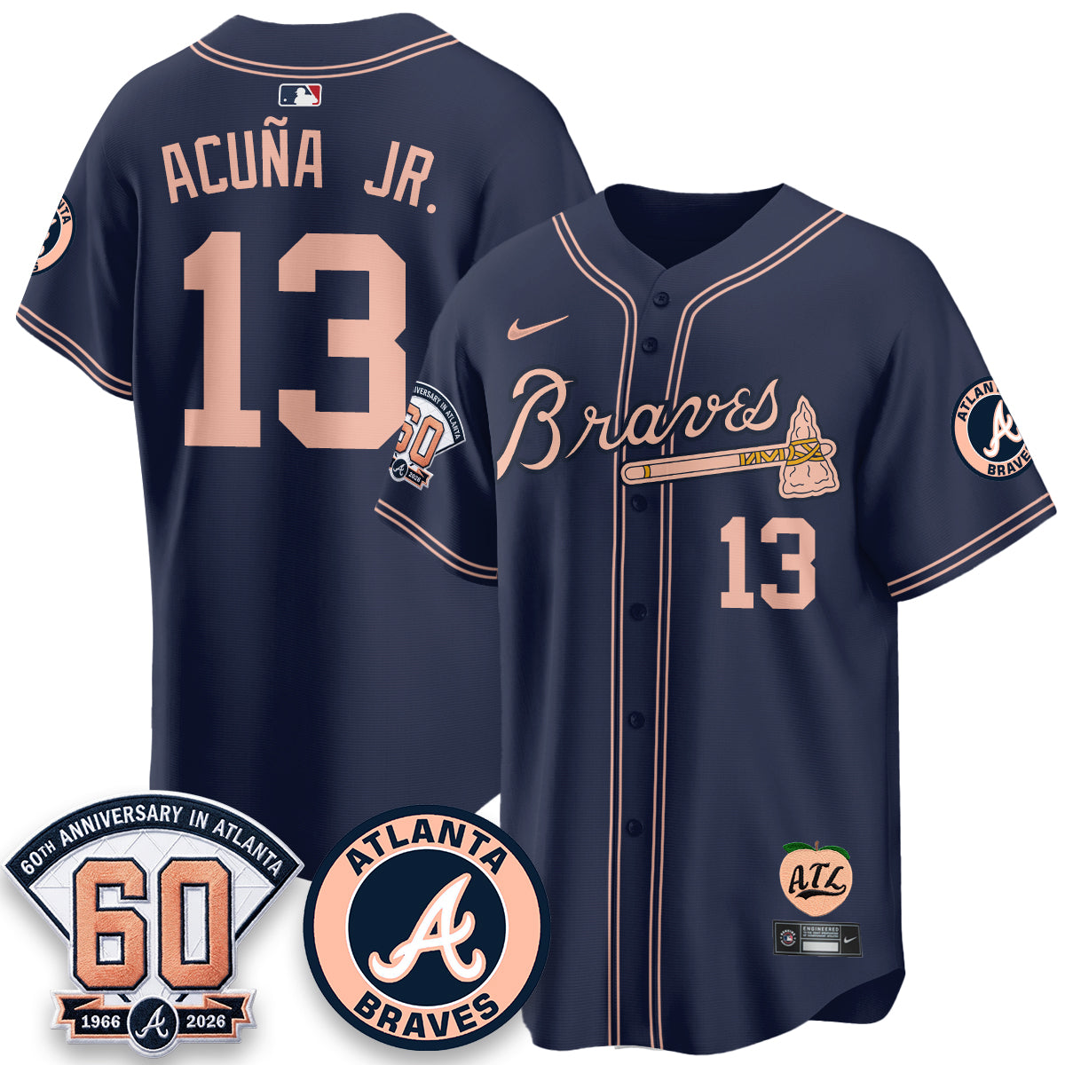 ATL 60th Anniversary Peach Edition Vapor Premier Limited Jersey - Stitched