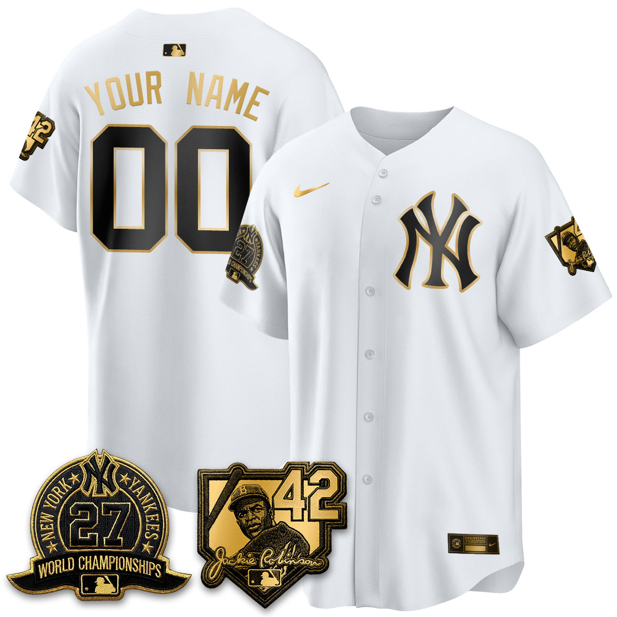 NYY 2026 Jackie Robinson Day Vapor Limited Gold Edition Custom Jersey - Stitched