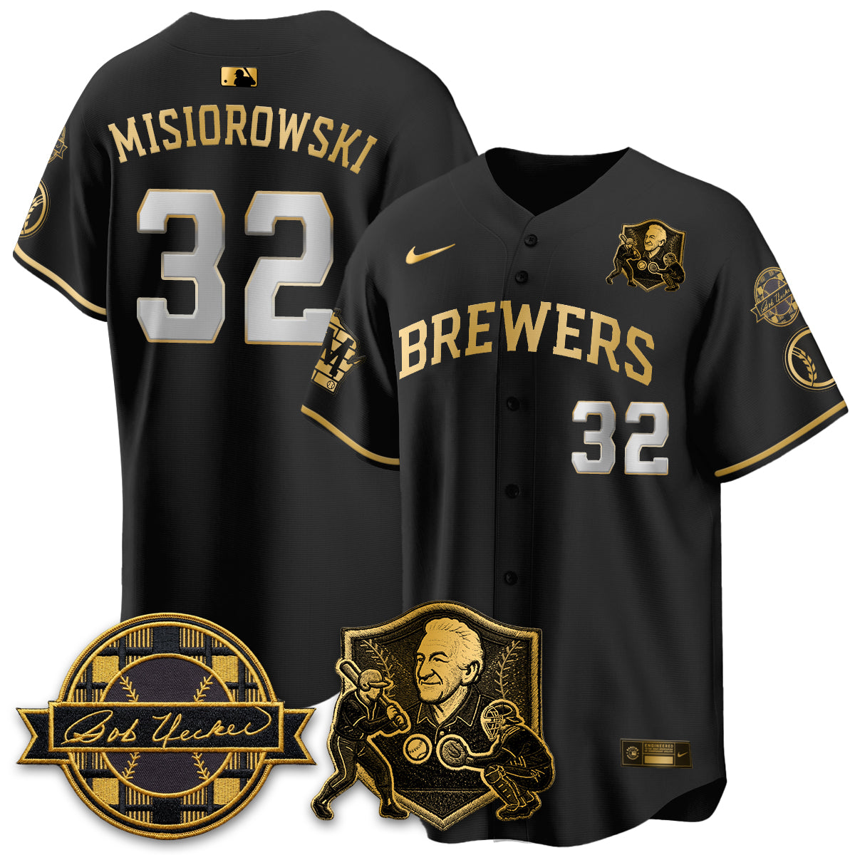 MIL Bob Uecker - 54 Seasons for Brewers' Vapor Limited Gold Jersey - Stitched