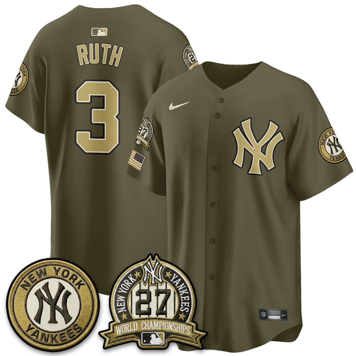 NYY New Era Olive 2026 Armed Forces Day Jersey -Stitched
