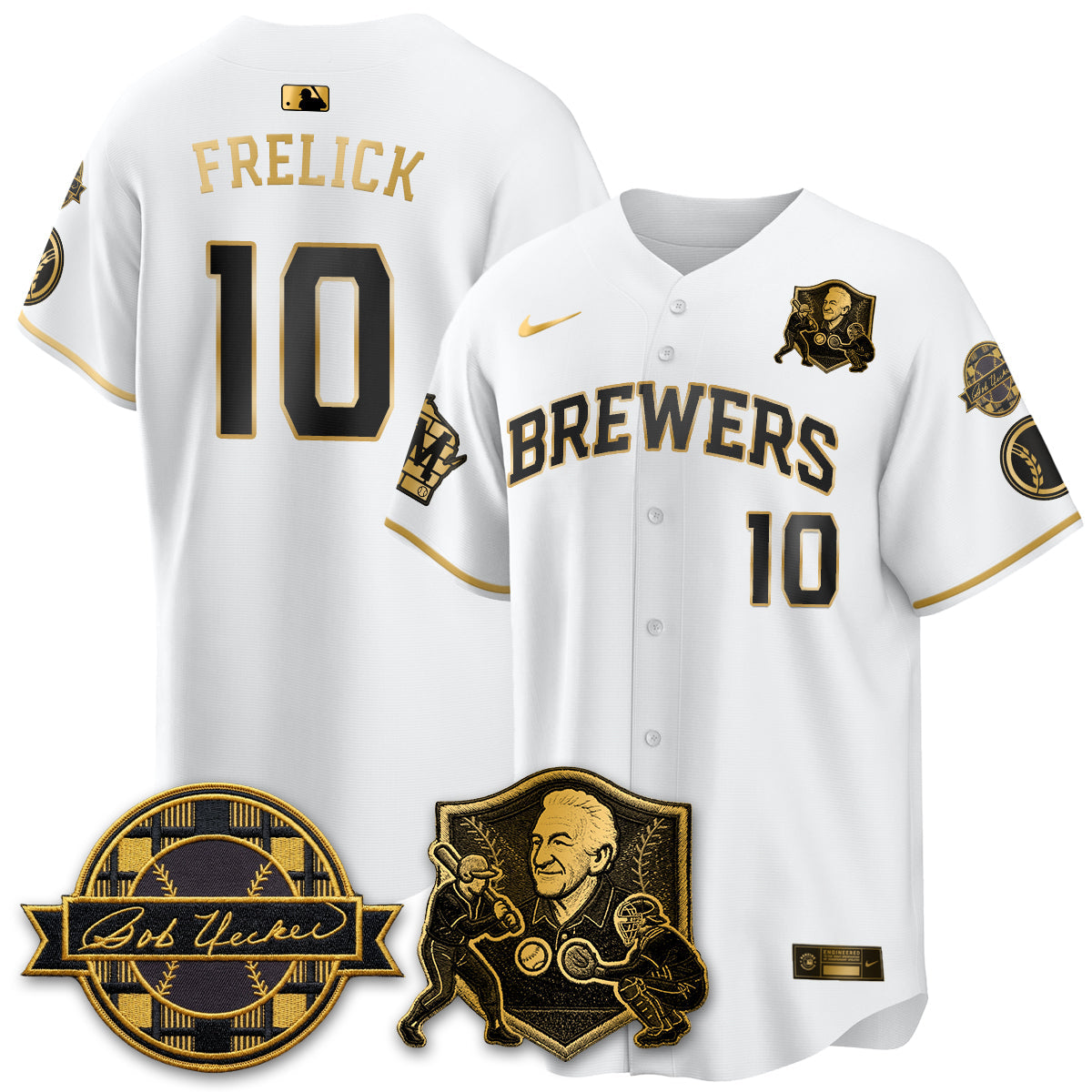 MIL Bob Uecker - 54 Seasons for Brewers' Vapor Limited Gold Jersey - Stitched