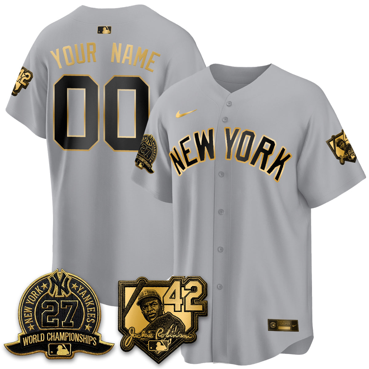 NYY 2026 Jackie Robinson Day Vapor Limited Gold Edition Custom Jersey - Stitched
