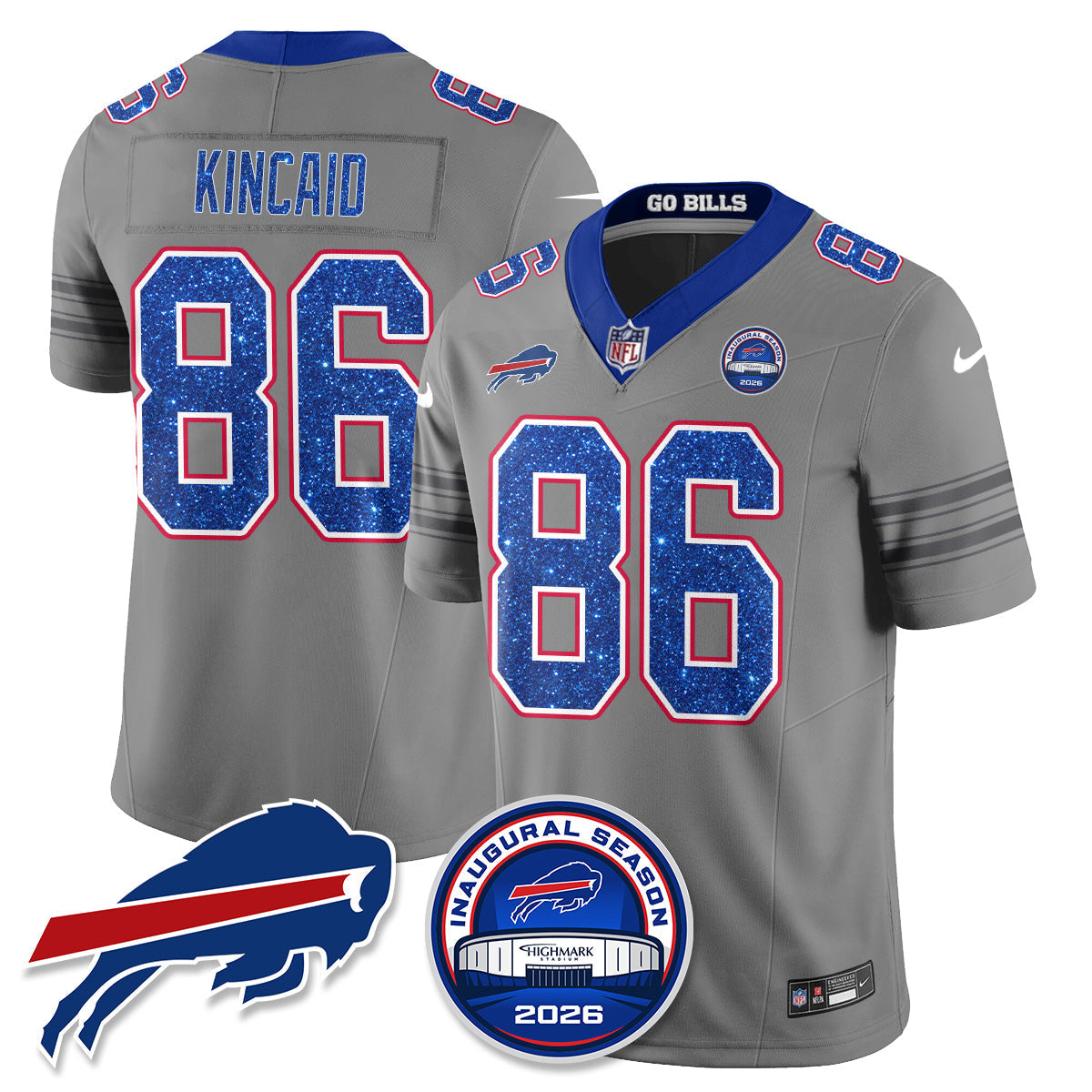 BUF Gray Nickel City Glitter Edition Vapor Jersey - Stitched