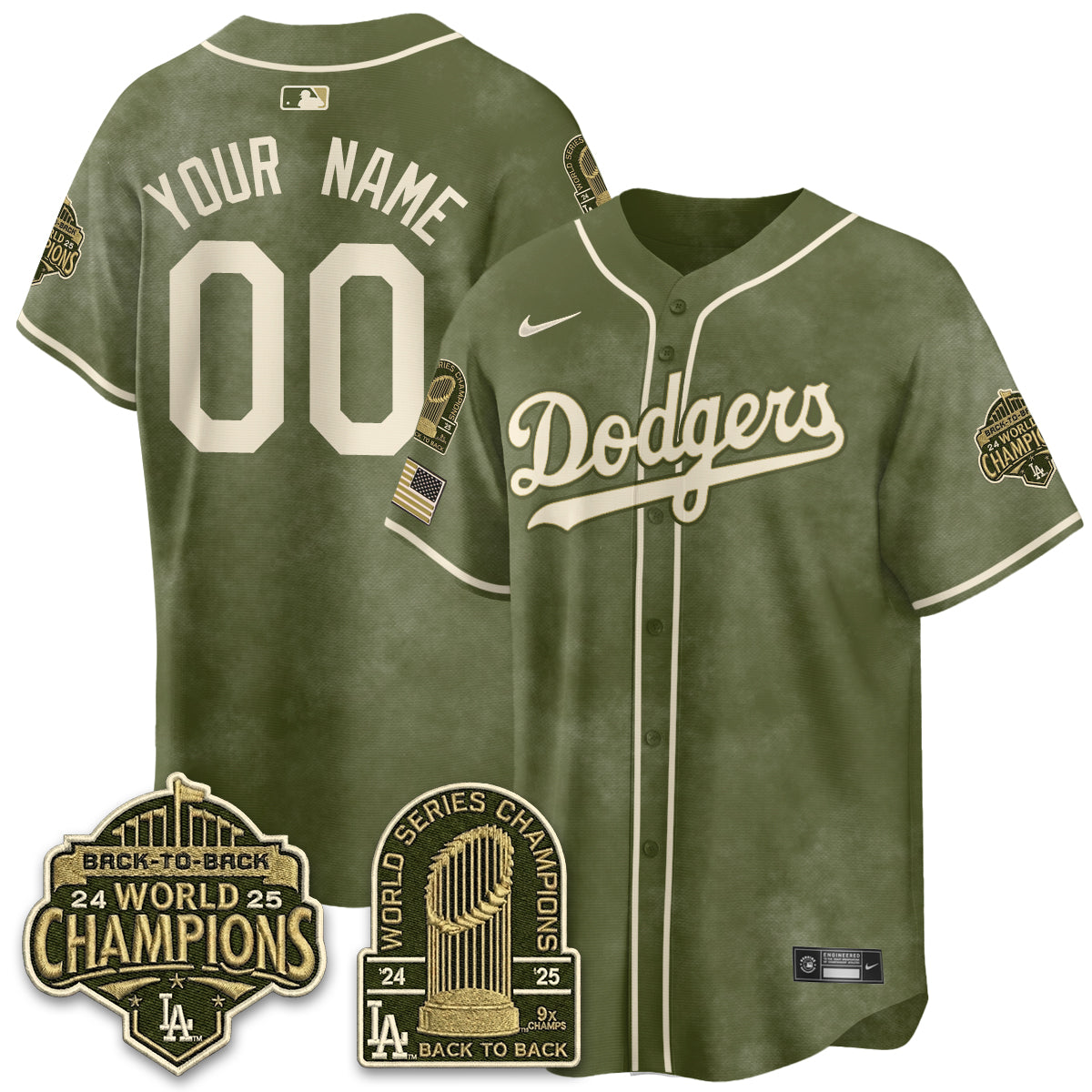 LAD New Era Olive 2026 Armed Forces Day Custom Jersey -Stitched