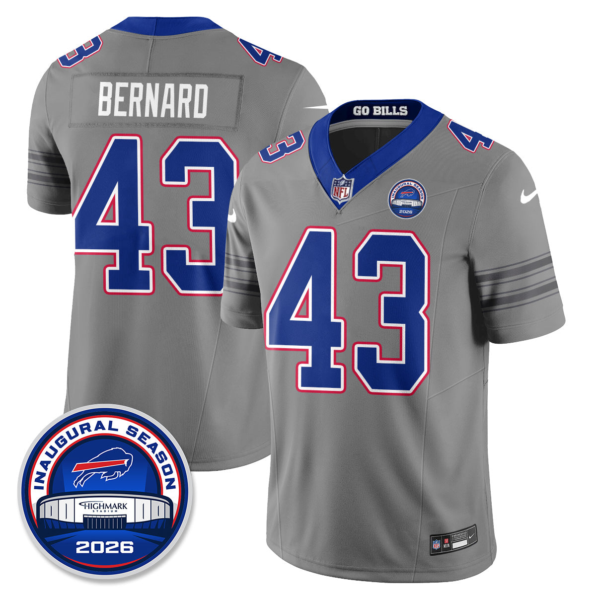 BUF Gray Nickel City Vapor Jersey - Stitched