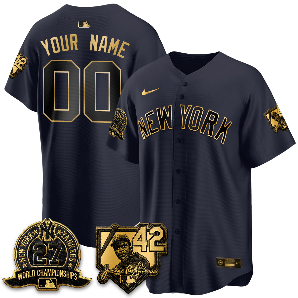 NYY 2026 Jackie Robinson Day Vapor Limited Gold Edition Custom Jersey - Stitched