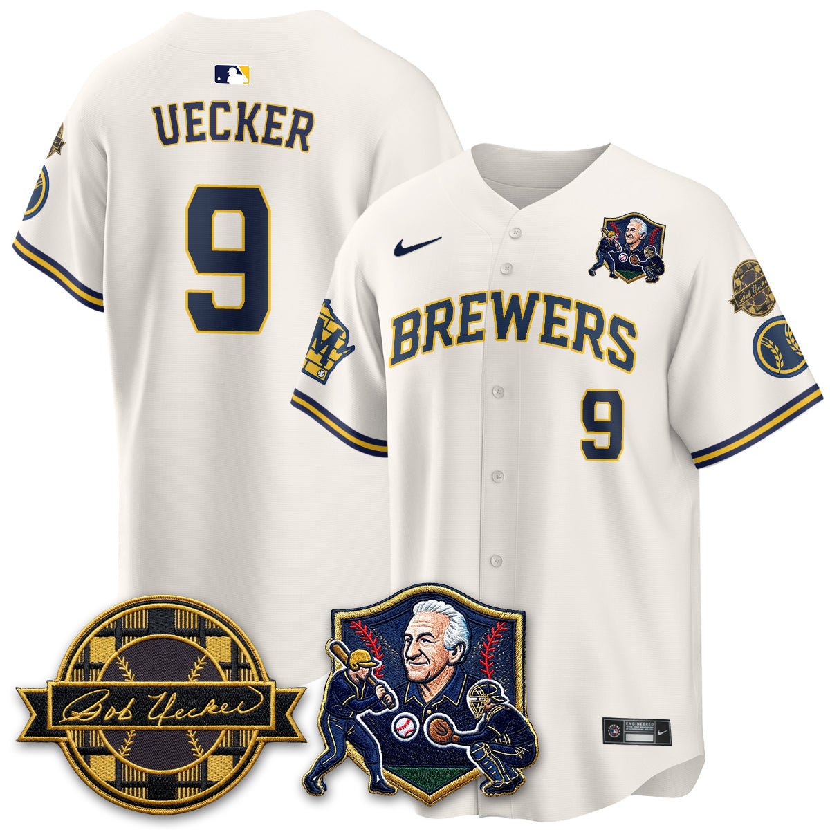 MIL Bob Uecker - 54 Seasons for Brewers' Vapor Limited Gold Jersey - Stitched