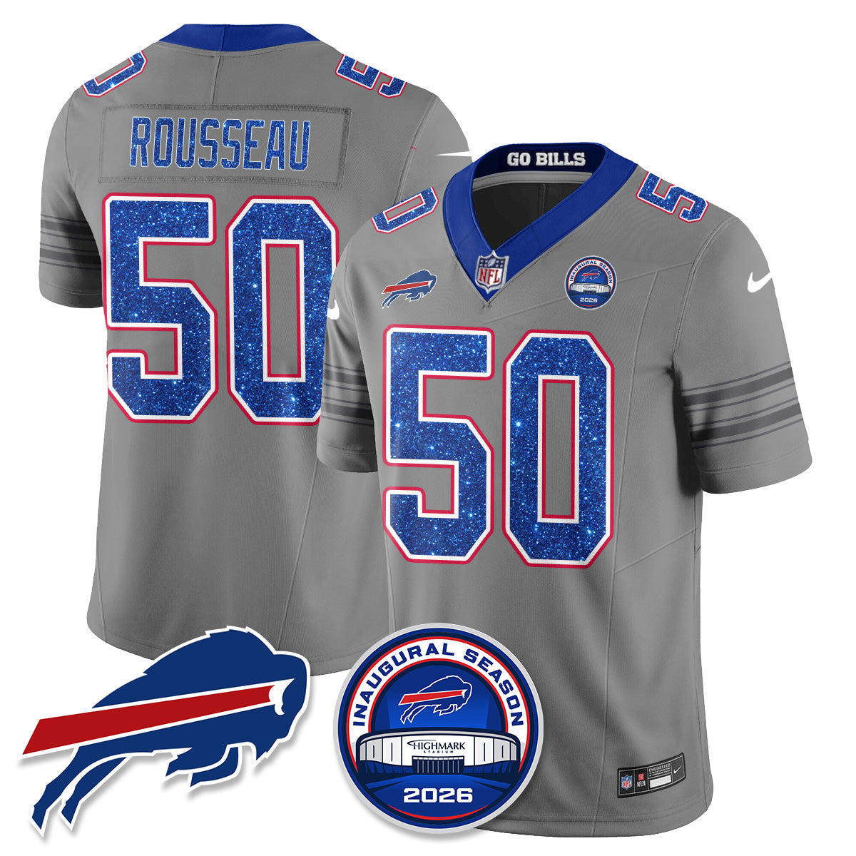 BUF Gray Nickel City Glitter Edition Vapor Jersey - Stitched