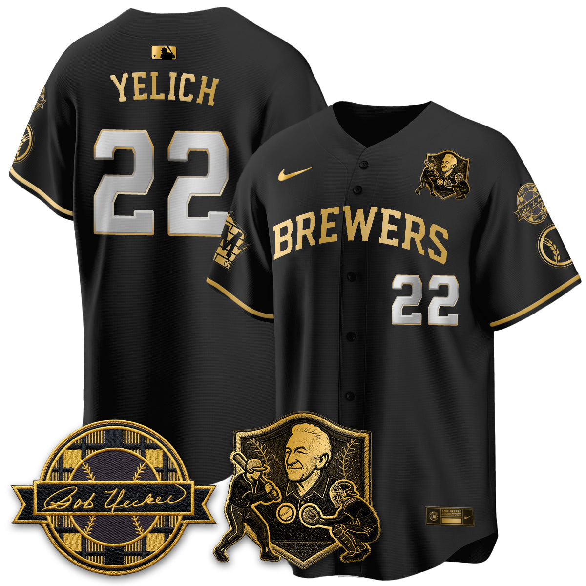 MIL Bob Uecker - 54 Seasons for Brewers' Vapor Limited Gold Jersey - Stitched
