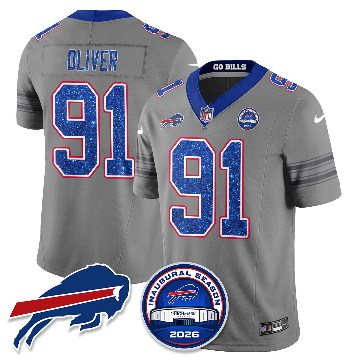 BUF Gray Nickel City Glitter Edition Vapor Jersey - Stitched