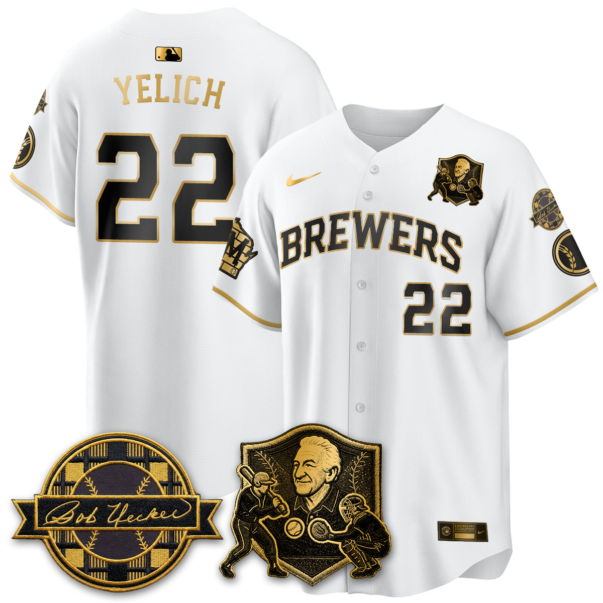 MIL Bob Uecker - 54 Seasons for Brewers' Vapor Limited Gold Jersey - Stitched