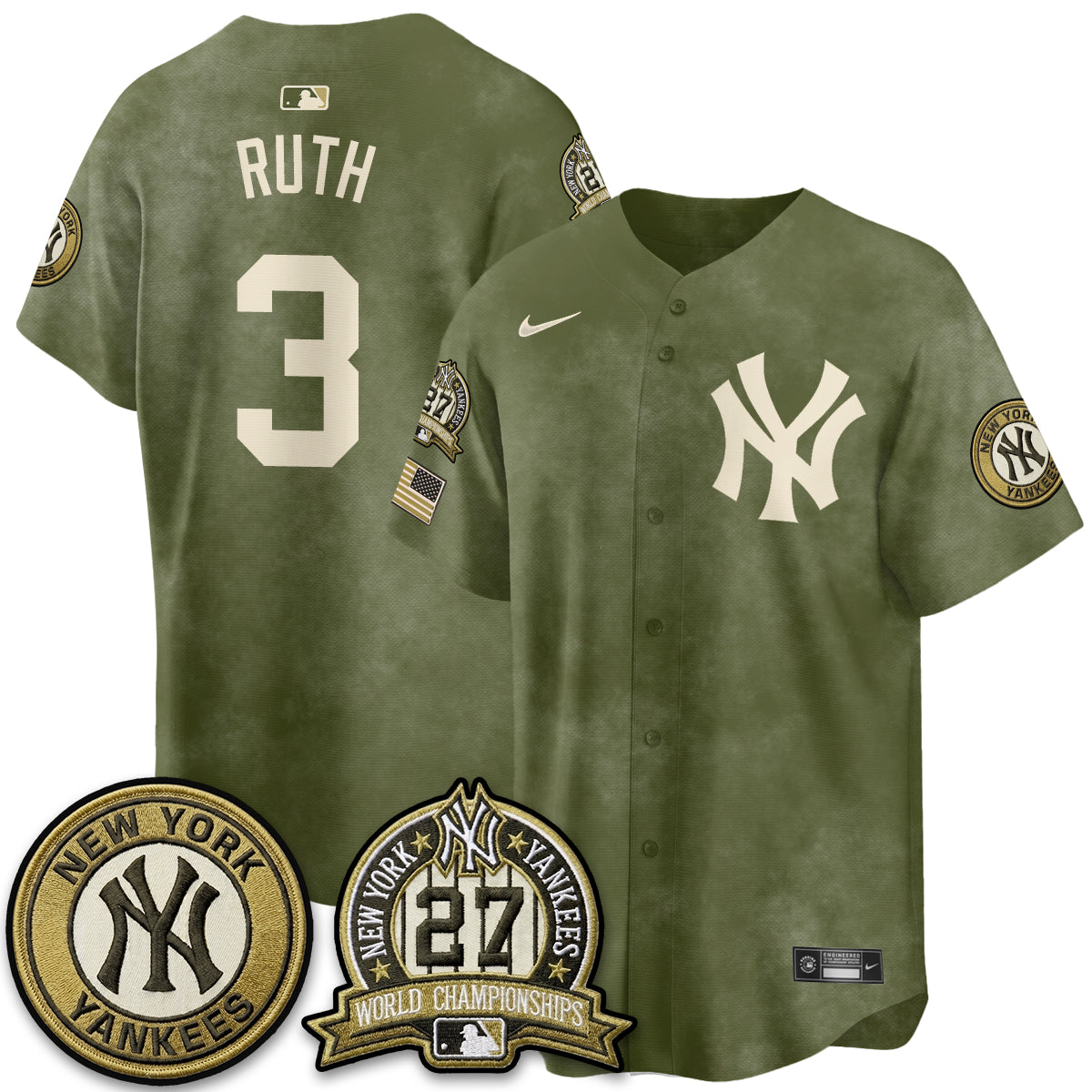 NYY New Era Olive 2026 Armed Forces Day Jersey -Stitched