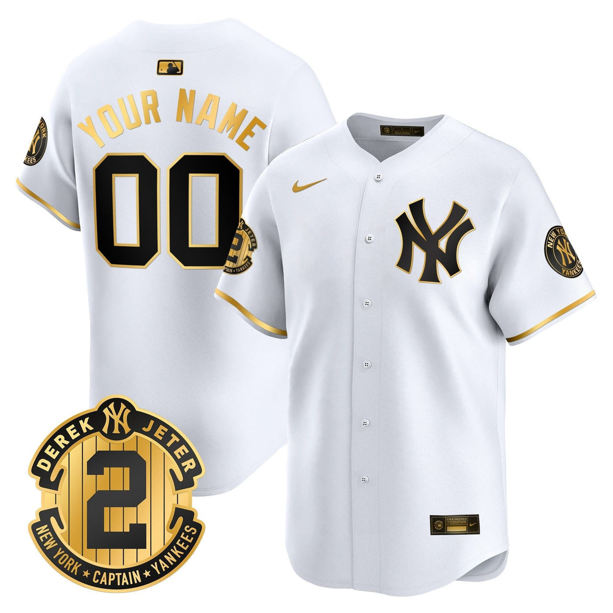 NYY Derek Jeter Patch Vapor Premier Limited Custom Jersey - Stitched