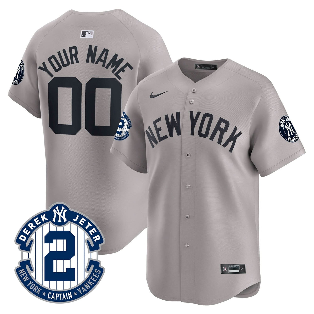 NYY Derek Jeter Patch Vapor Premier Limited Custom Jersey - Stitched