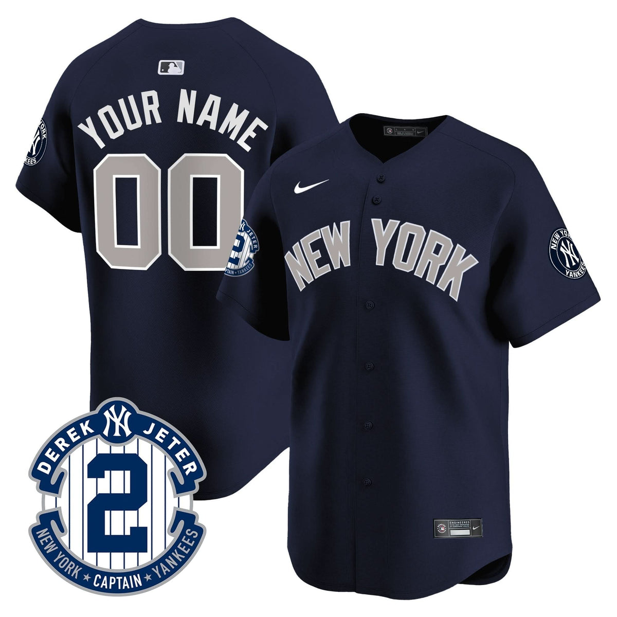 NYY Derek Jeter Patch Vapor Premier Limited Custom Jersey - Stitched