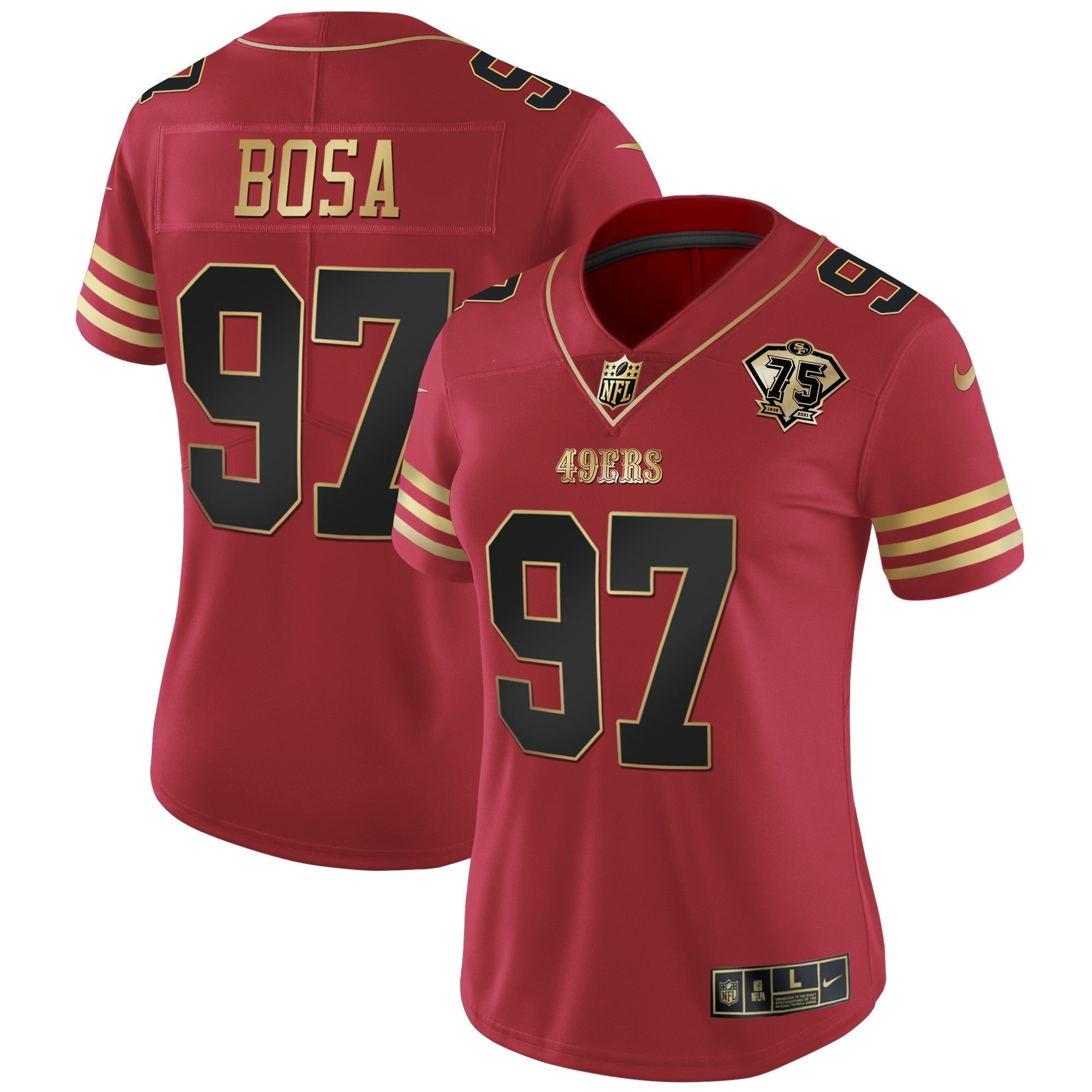 Women's 49ers 75th Anniversary Patch Vapor Black Red Gold Limited - All Stitched
