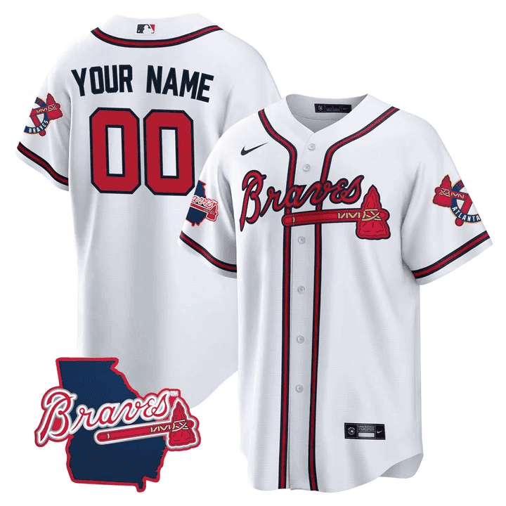 AB Georgia State Patch Custom Jersey - White - Stitched