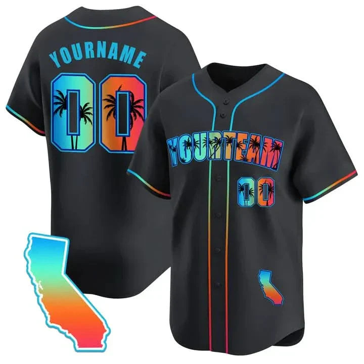 CUSTOM BLACK CALIFORNIA BEACH BASEBALL JERSEY - EMBROIDERED
